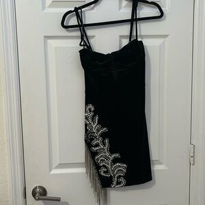 Laney Rhinestone Pearl Velvet Mini Dress